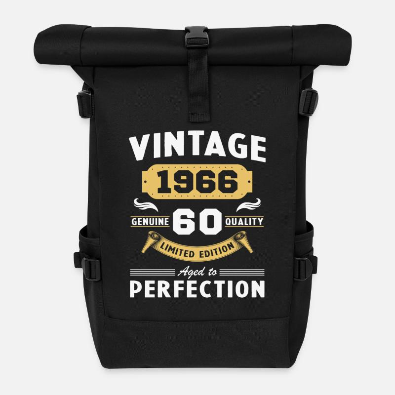 1966 60 Jahre Vintage Jubiläumsgeschenk - Rolltop Rucksack - Schwarz