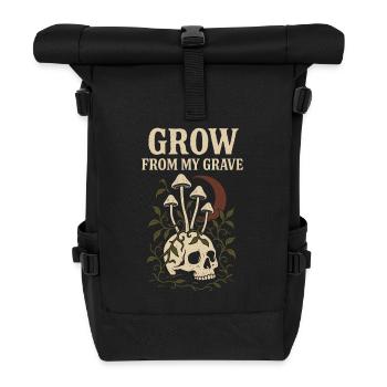 Mushroom Skull Gothic Botanical Dark Cottagecore - Roll Top Backpack - black - Front