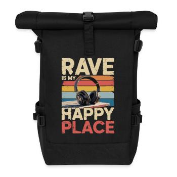 Rave My Happy Place Music Lover DJ Headphones - Roll Top Backpack - black - Front