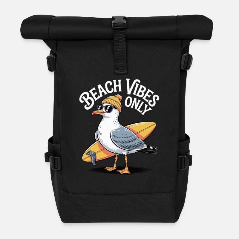 Beach Vibes Möwe - Rolltop Rucksack - Schwarz