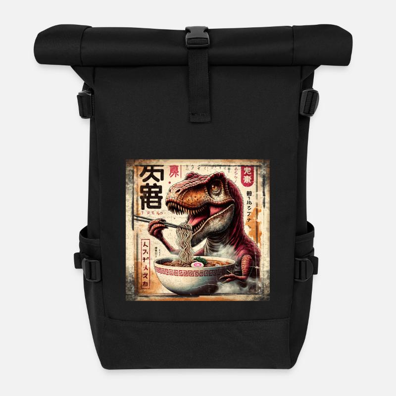 Ramen T Rex Dinosaurier Grunge Poster Style - Rolltop Rucksack - Schwarz