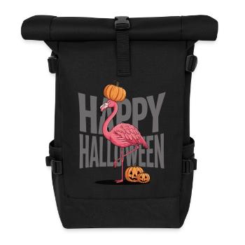 Flamant rose d’Halloween avec citrouille - Sac à dos roll top - noir - Devant