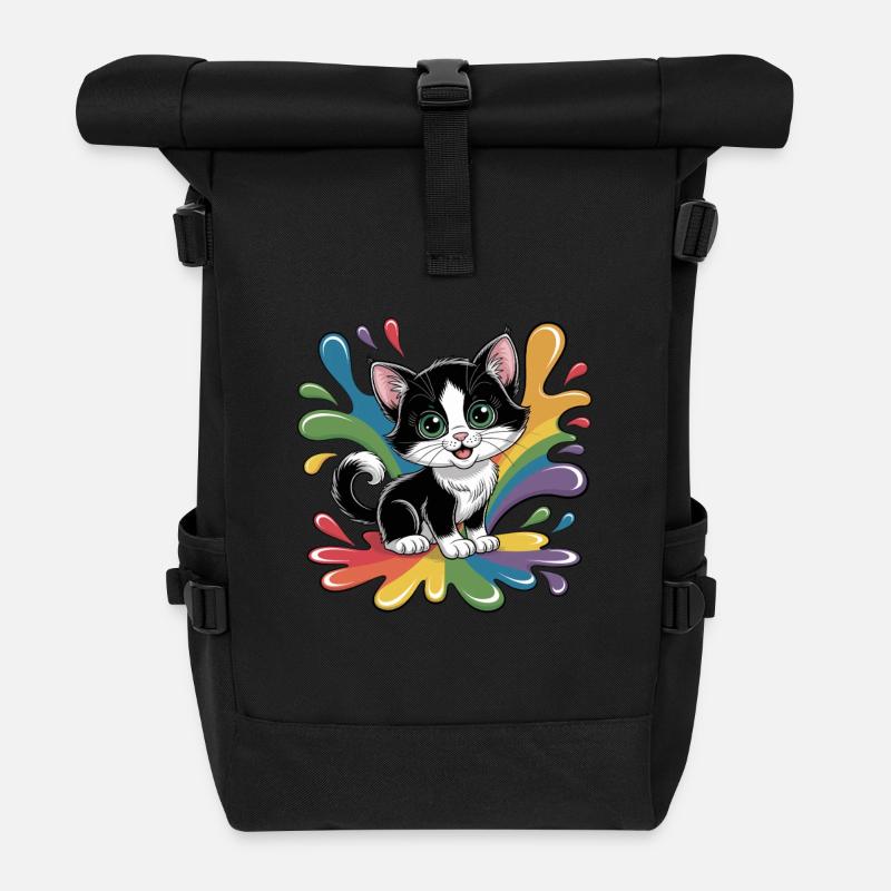 Süßes Kätzchen mit Regenbogenfarben - Rolltop Rucksack - Schwarz