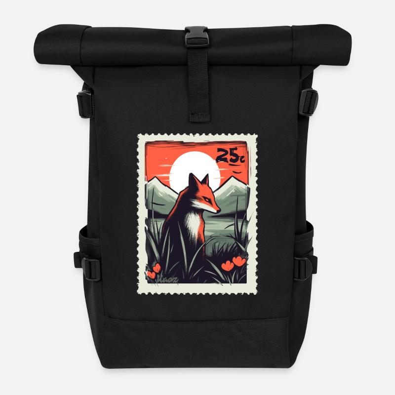 Fuchs vor Bergen im Sonnenuntergang - Rolltop Rucksack - Schwarz