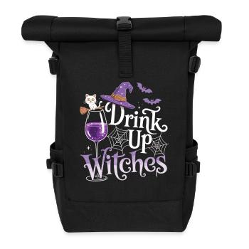 Funny Witch with Wine – Party Look - Roll Top Backpack - black - Front