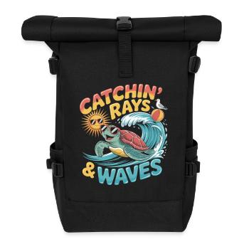 Surfing Turtle – Good Mood Summer Motif - Roll Top Backpack - black - Front