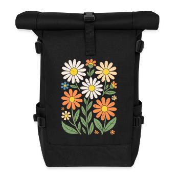 Boho Retro Daisy Pattern Retro - Roll Top Backpack - black - Front