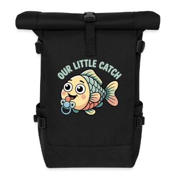 Baby-Shirt mit lustigem Fisch und Schnuller - Rolltop Rucksack - Schwarz - Vorne