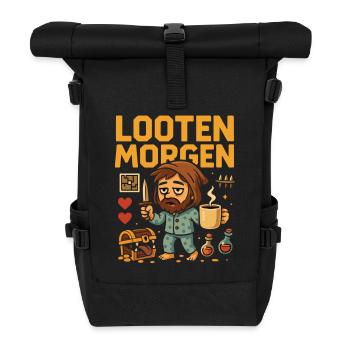Looting Tomorrow – Gaming with Coffee - Roll Top Backpack - black - Front