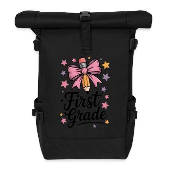 First Grade Bow Crayon Bow School - Roll Top Backpack - black - Front