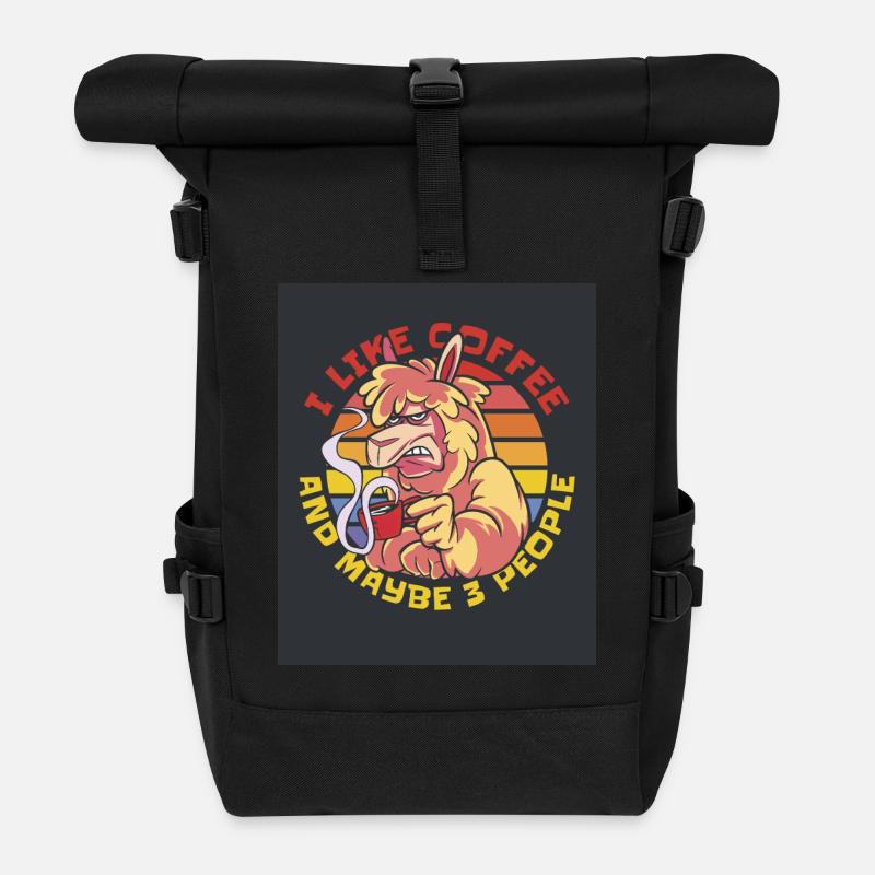 16992 GrumpyAlpakaTshirt PR - Rolltop Rucksack - Schwarz