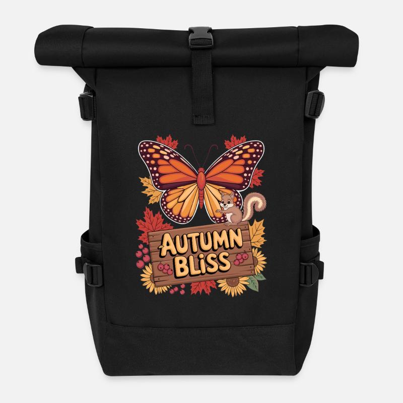 Herbstfreude Schmetterling Eichhörnchen und - Rolltop Rucksack - Schwarz