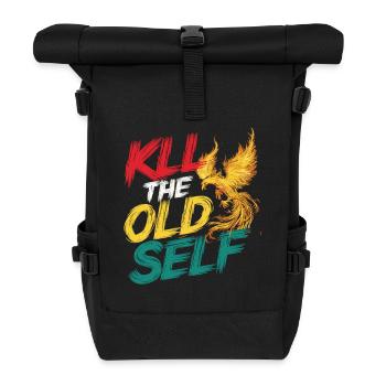 Motivationsshirt mit Flammen-Phönix - Rolltop Rucksack - Schwarz - Vorne