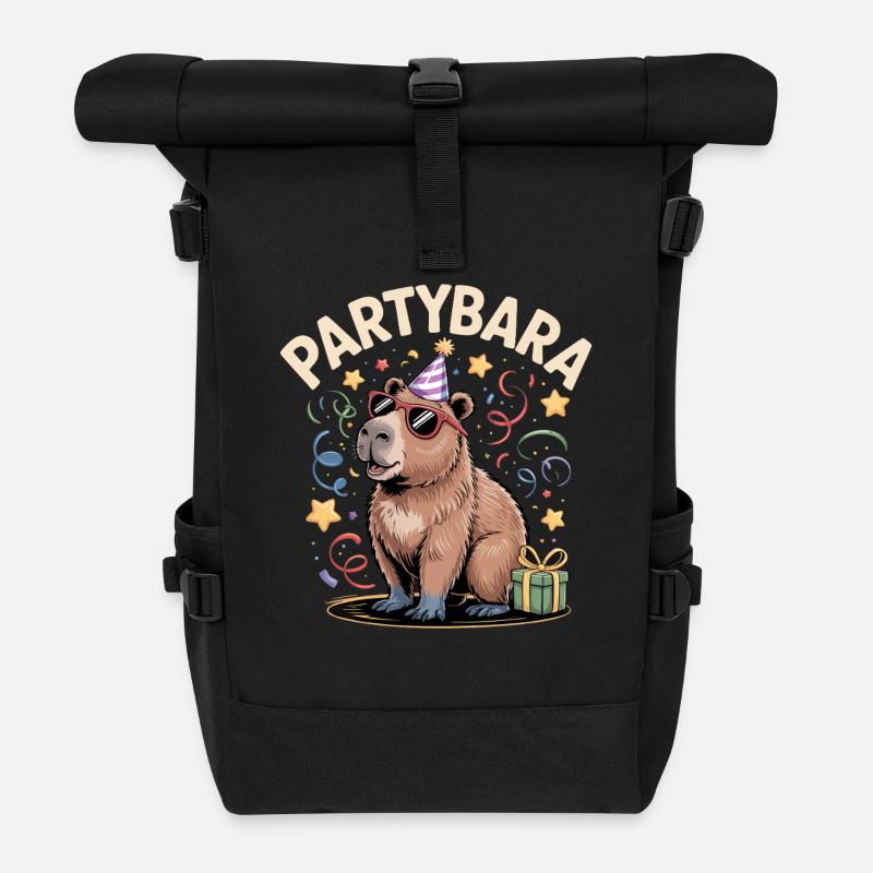 Partybara Capybara - Rolltop Rucksack - Schwarz