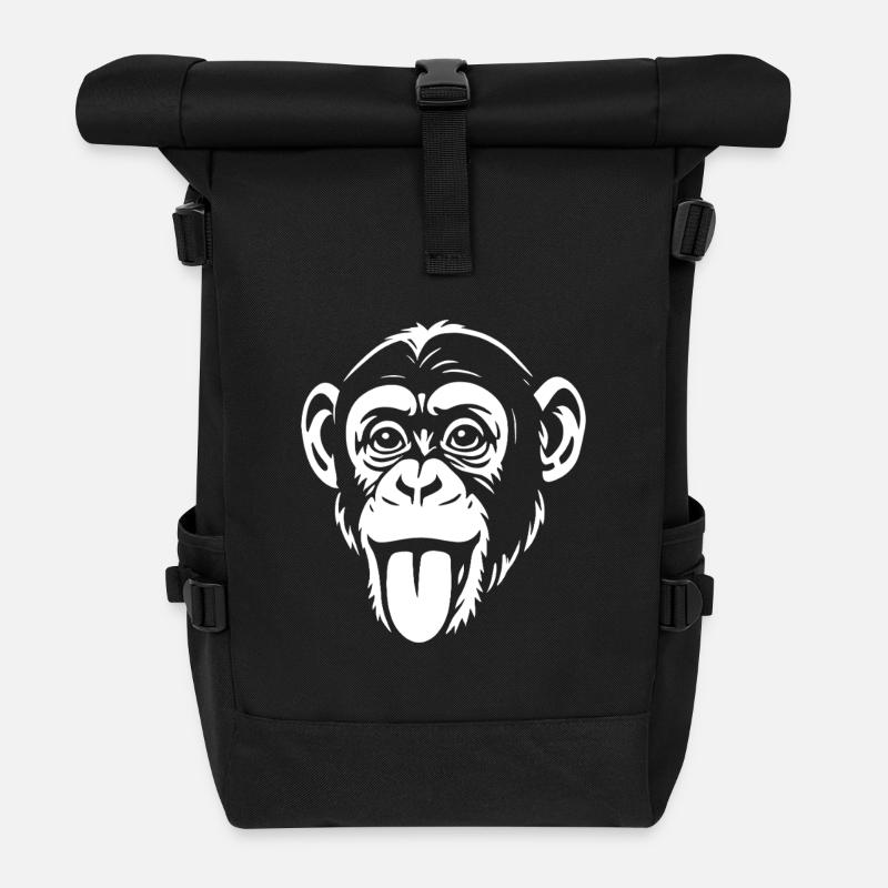 Affe - Schimpanse - Affengesicht - Kostüm - Rolltop Rucksack - Schwarz