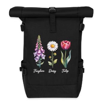 Floral shirt with foxglove, daisy & tulip - Roll Top Backpack - black - Front