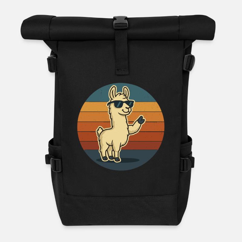 Cool llama with sunglasses and peace - Roll Top Backpack - black