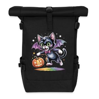 Fledermaus-Katze mit Kürbis - Rolltop Rucksack - Schwarz - Vorne