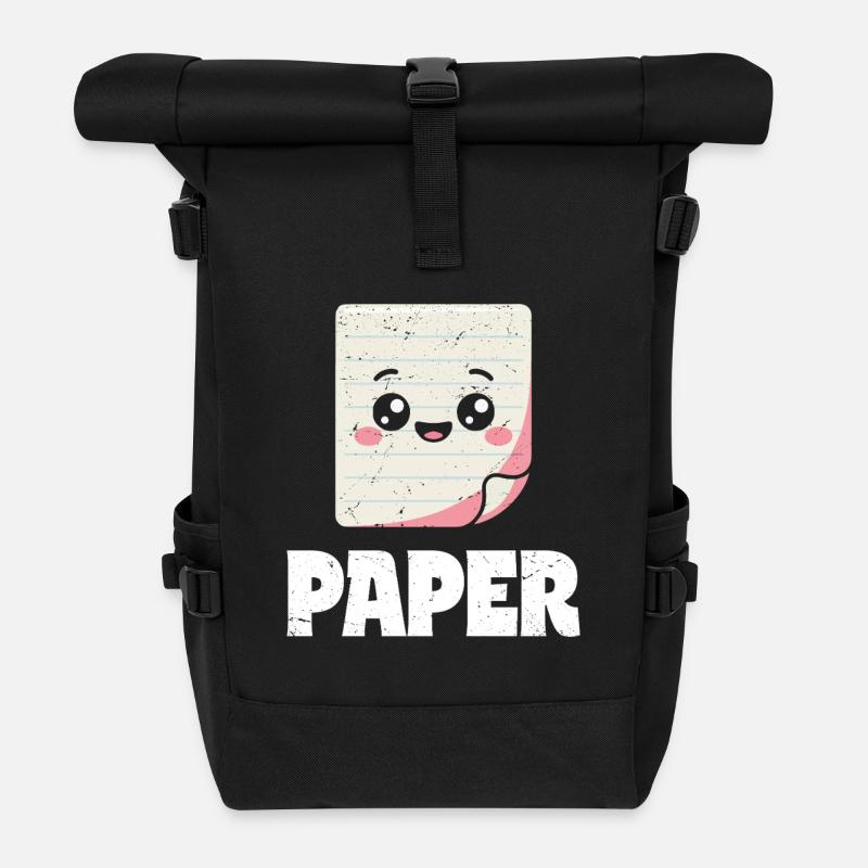 Schere Stein Papier Gruppe Schulspiel Papier Figur - Rolltop Rucksack - Schwarz