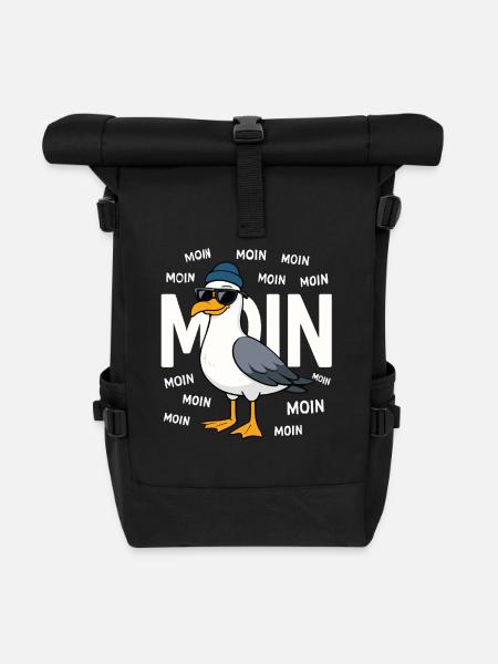 Moin Möwe – Norddeutsch & Lustig - Rolltop Rucksack - Schwarz