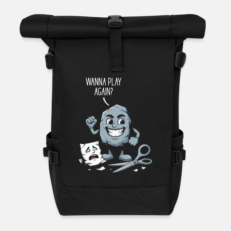Schere Stein Papier Kindheitsspiele Schulhof - Rolltop Rucksack - Schwarz
