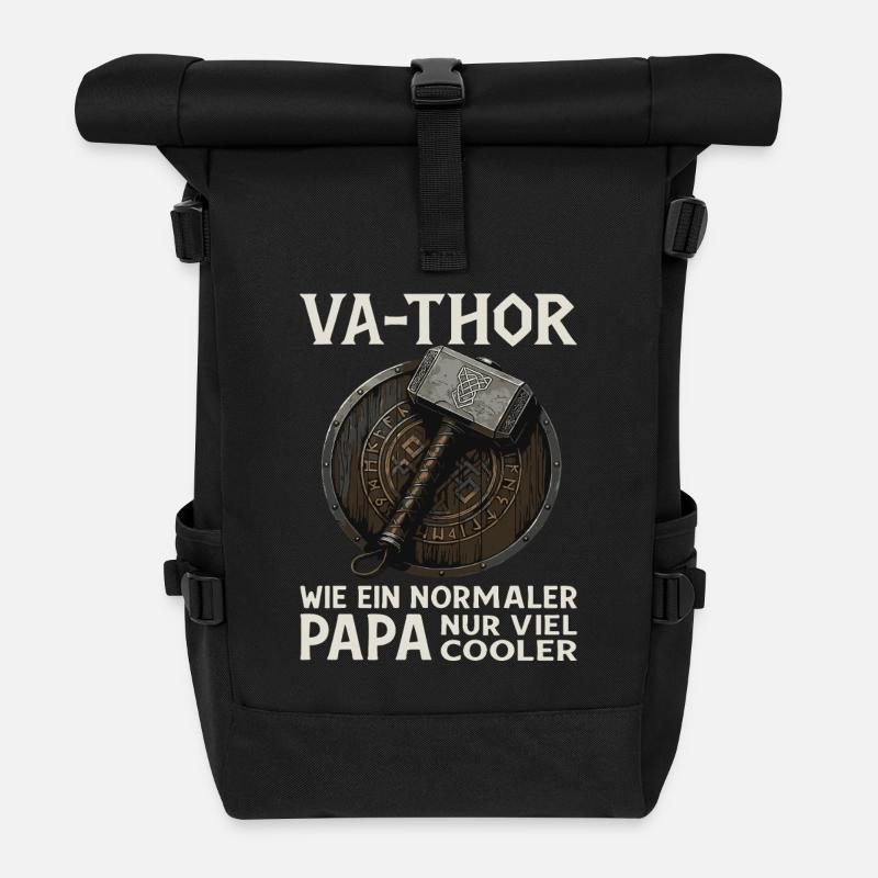 VA-THOR – Wikinger Papa Spruch Design - Rolltop Rucksack - Schwarz