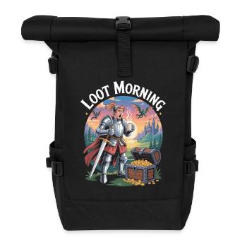 Gamer Shirt Loot Morning - Rolltop Rucksack - Schwarz - Vorne