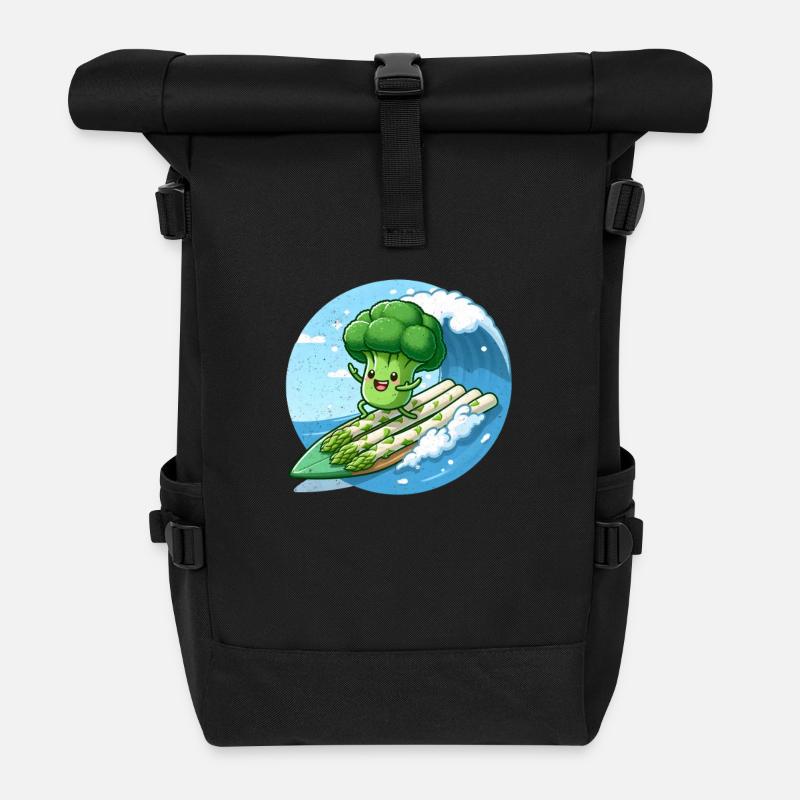 Le brocoli surfe sur les asperges - Sac à dos roll top - noir