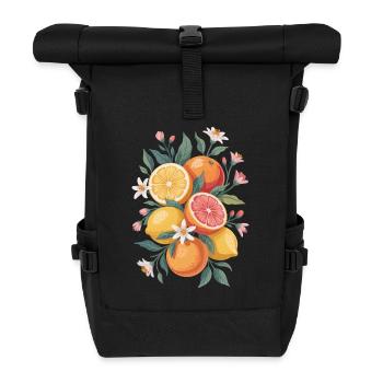 Boho style with citrus fruits and flowers - Roll Top Backpack - black - Front