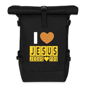 I Love Waffles and Jesus Funny Faith Saying - Roll Top Backpack - black - Front