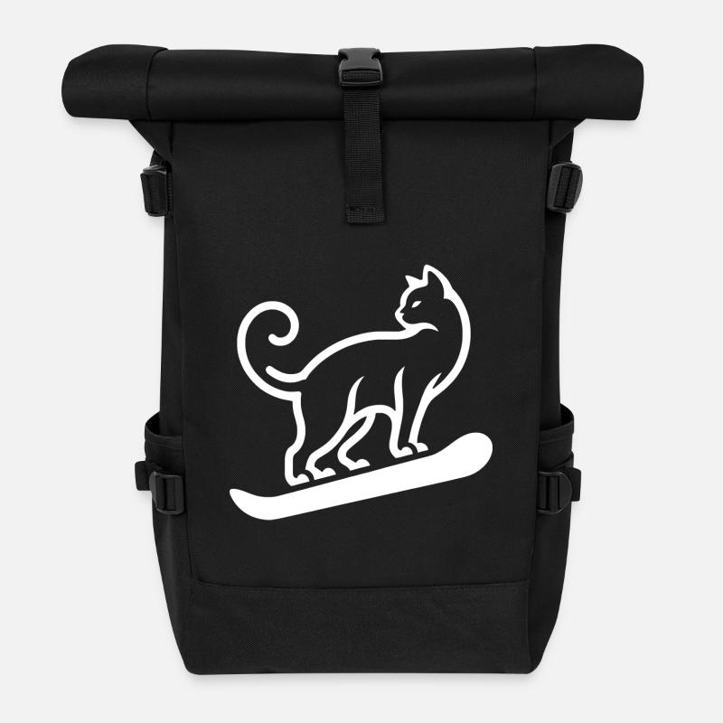 Katze Snowboard Snowboarder Minimalistisches - Rolltop Rucksack - Schwarz