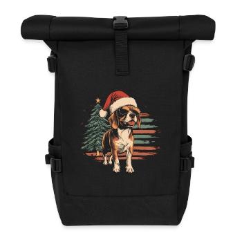 Beagle avec chapeau de Père Noël et lunettes de soleil - Sac à dos roll top - noir - Devant