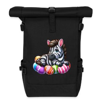 Süßes Zebra Osterei Cartoon Ostern - Rolltop Rucksack - Schwarz - Vorne