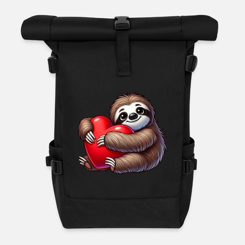 Faules Faultier mit Herz Valentinstag Liebe - Rolltop Rucksack - Schwarz