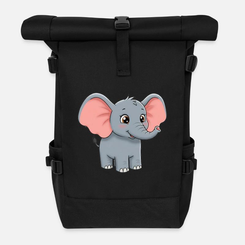 Animal Cartoon Elephant - Roll Top Backpack - black