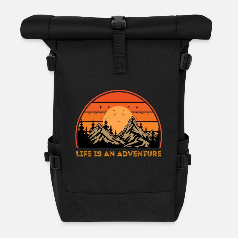 Life is an Adventure - Rolltop Rucksack - Schwarz
