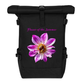 Fleur de Dahlia imperialis rose, Abeille, Naturel - Sac à dos roll top - noir - Devant