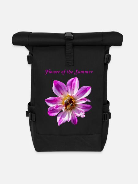 Fleur de Dahlia imperialis rose, Abeille, Naturel - Sac à dos roll top - noir