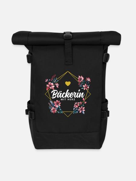 Bäckerin mit Herz - Rolltop Rucksack - Schwarz
