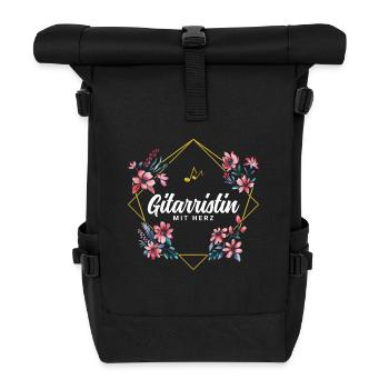 Gitarristin mit Herz - Rolltop Rucksack - Schwarz - Vorne