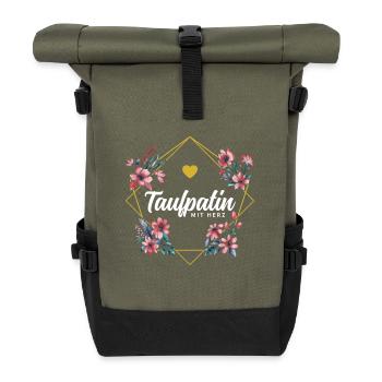 Taufpatin mit Herz - Rolltop Rucksack - Olive/Schwarz - Vorne