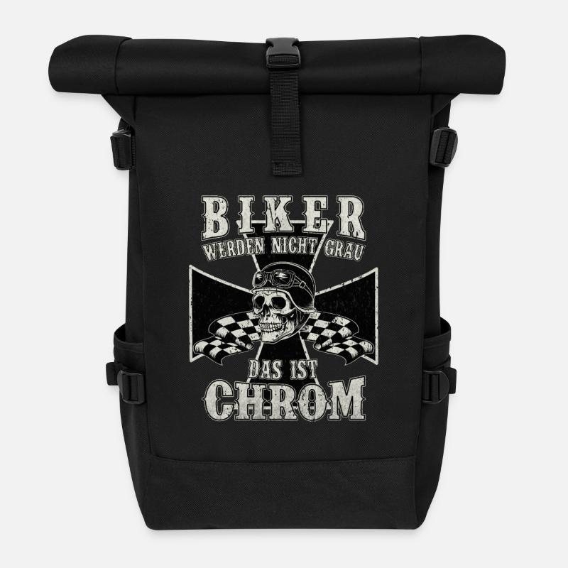 Biker werden nicht Grau das ist Chrom | Biker - Rolltop Rucksack - Schwarz