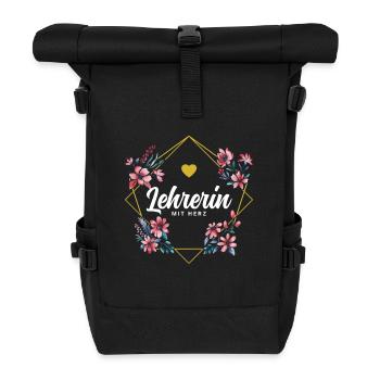 Lehrerin mit Herz - Rolltop Rucksack - Schwarz - Vorne