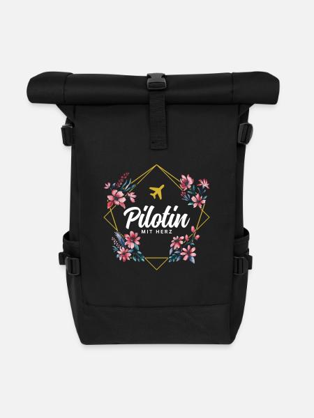 Pilotin mit Herz - Rolltop Rucksack - Schwarz
