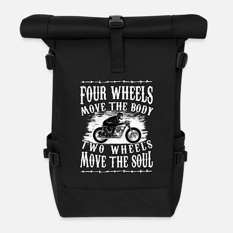 Two Wheels Move The Soul | Biker Saying - Roll Top Backpack - black