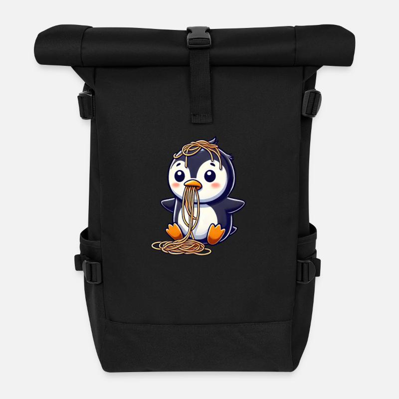 Süßer Pinguin Spaghetti Cartoon Kleckern - Rolltop Rucksack - Schwarz