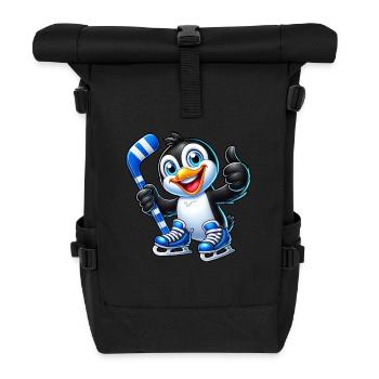 Coole Pinguin Eishockeyspieler Comic - Rolltop Rucksack - Schwarz - Vorne