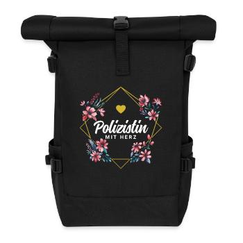 Polizistin mit Herz - Rolltop Rucksack - Schwarz - Vorne