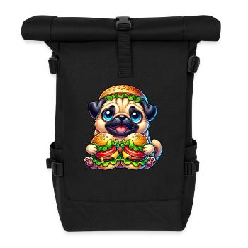 Drôle de carlin avec burger Fast Food Fantaisiste - Sac à dos roll top - noir - Devant