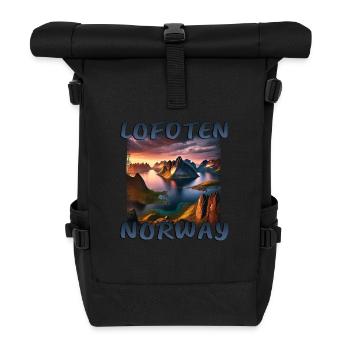 Lofoten Norwegen Grunge Fjord Sonnenuntergang - Rolltop Rucksack - Schwarz - Vorne